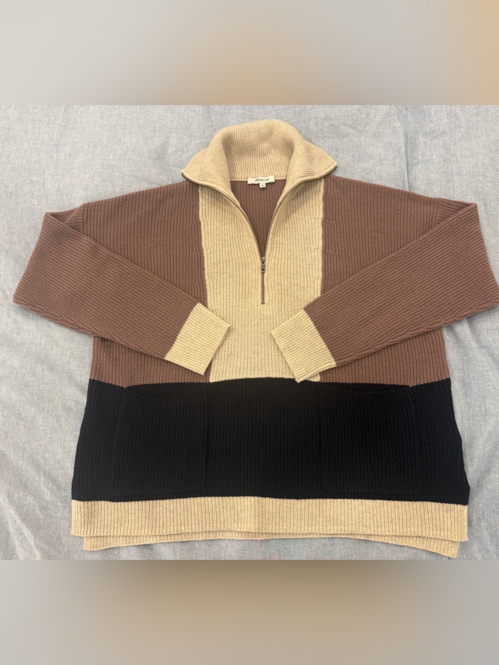 Merino Wool Blend Zip Color Block Sweater Madewell size Medium